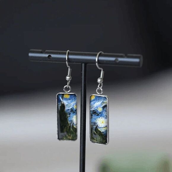 Vincent Van Gogh Starry Night Drop Dangle Earrings - Picture 2 of 4
